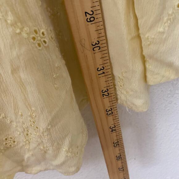 Hollister Pale Yellow Eyelet Puff Sleeve Open Tie Back Smocked Mini Dress Size L - Picture 7 of 9